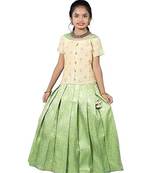 Girls Parrot Green Silver Pattu Pavadai