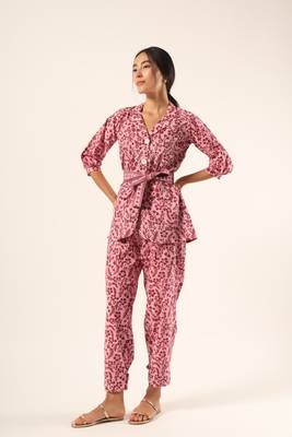 Pink hand block printed cotton coord set 3
