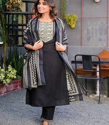 women black & beige yoke design kurta with trousers & dupatta