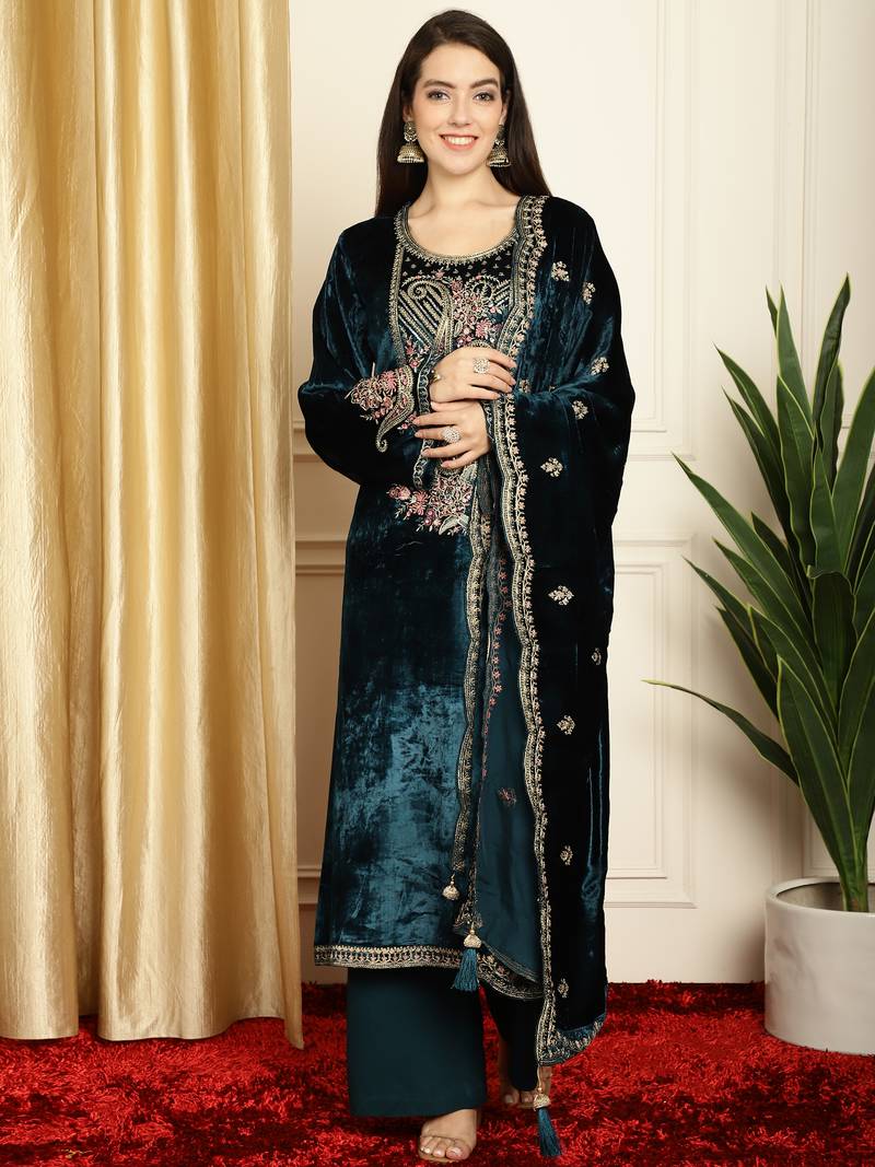 Stylee lifestyle navy blue velvet embroidered dress material - Stylee Lifestyle - 4223368 Stylee lifestyle navy blue velvet embroidered dress material - Stylee Lifestyle - 4223368