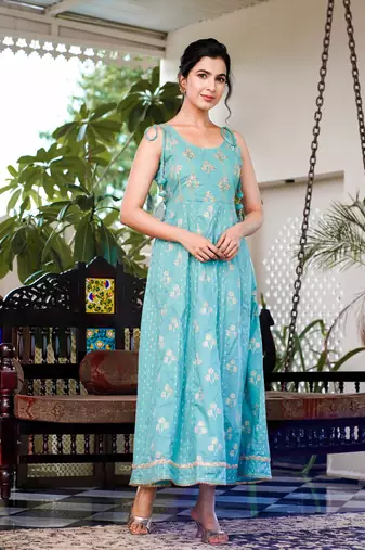  sea green strappy anarkali dress