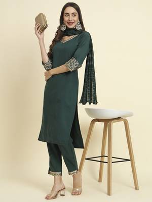  women silk blend kurta pant dupatta set 1
