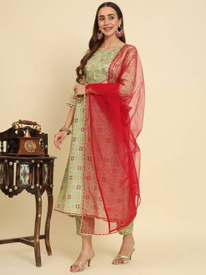  floral printed embroiderd flared anarkali kurta with trouser dupatta 1