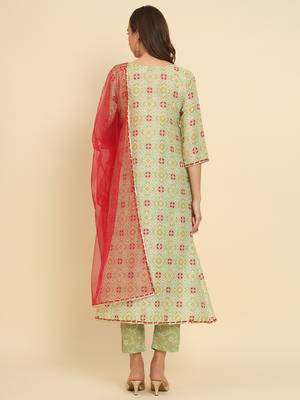  floral printed embroiderd flared anarkali kurta with trouser dupatta 2