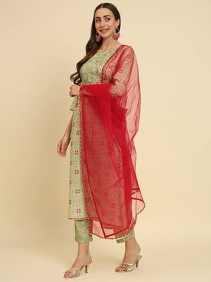  floral printed embroiderd flared anarkali kurta with trouser dupatta 3