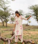 White hand block printed cotton kurta pant set