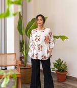 White hand block printed top with black pants set