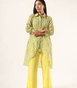 Yellow hand block printed kurta with yellow pants set