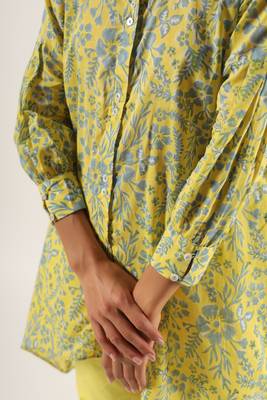 Yellow hand block printed kurta with yellow pants set 5