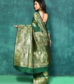 Elora silk blend banarasi woven designer saree for women (green)
