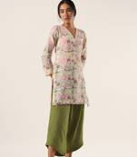 White hand block printed kota cootn top with green pants
