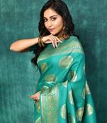 Elora silk blend banarasi woven designer saree for women (c green)