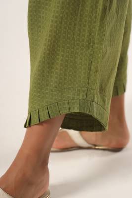 White hand block printed kota cootn top with green pants 5