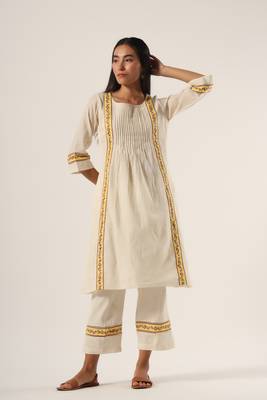 White cotton kurta pant set 1