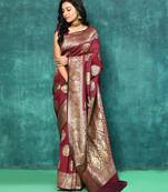 Elora silk blend banarasi woven designer saree for women (wine)