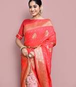 Elora silk blend banarasi woven designer saree for women (magenta)