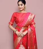 Elora silk blend banarasi woven designer saree for women (pink)
