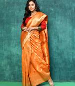 Elora silk blend banarasi woven designer saree for women (orange)