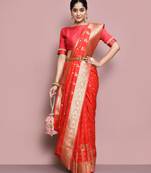 Elora silk blend banarasi woven designer saree for women (red)