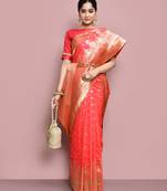 Elora silk blend banarasi woven designer saree for women (pink)