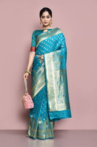 Elora silk blend banarasi woven designer saree for women (c green)