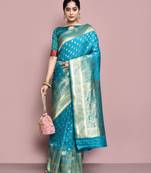 Elora silk blend banarasi woven designer saree for women (c green)