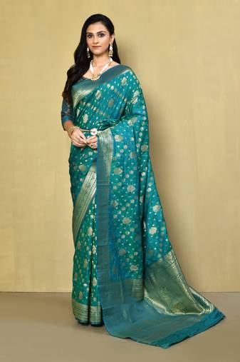 Elora silk blend banarasi woven designer saree for women (c green)