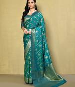 Elora silk blend banarasi woven designer saree for women (c green)