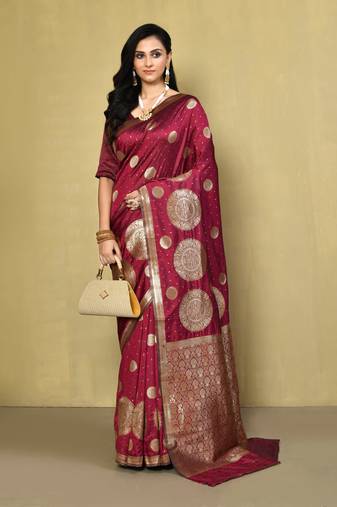 Elora silk blend banarasi woven designer saree for women (maroon)