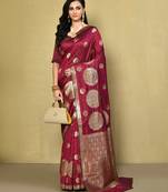 Elora silk blend banarasi woven designer saree for women (maroon)