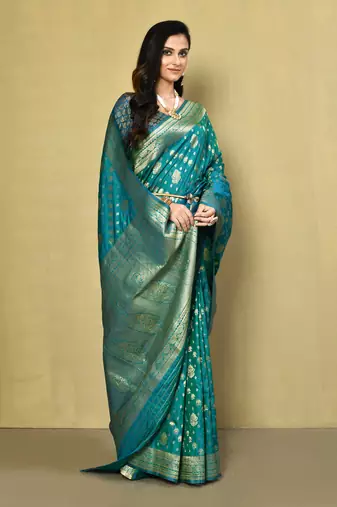 Elora silk blend banarasi woven designer saree for women (c green)