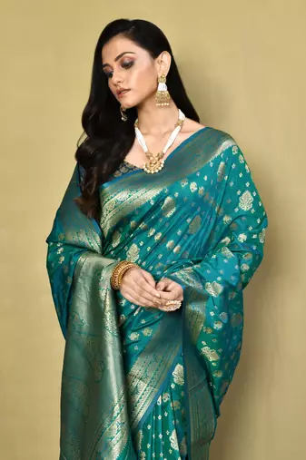 Elora silk blend banarasi woven designer saree for women (c green)