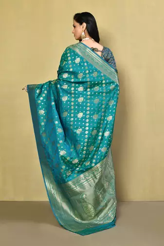 Elora silk blend banarasi woven designer saree for women (c green)