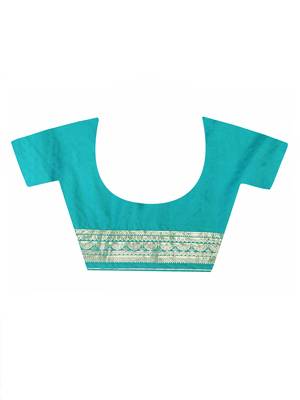 Elora silk blend banarasi woven designer saree for women (c green) 5