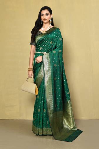 Elora silk blend banarasi woven designer saree for women (green)