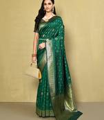 Elora silk blend banarasi woven designer saree for women (green)