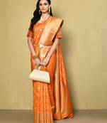 Elora silk blend banarasi woven designer saree for women (orange)