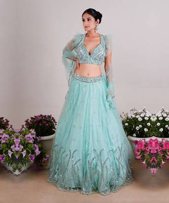 Sea Blue Akasha Lehenga Set 1