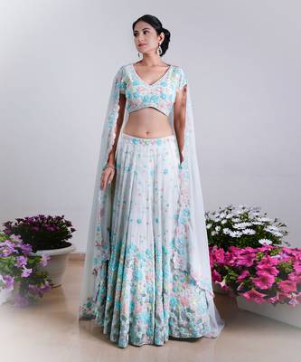 Dusty Blue Gul Lehenga Set 1
