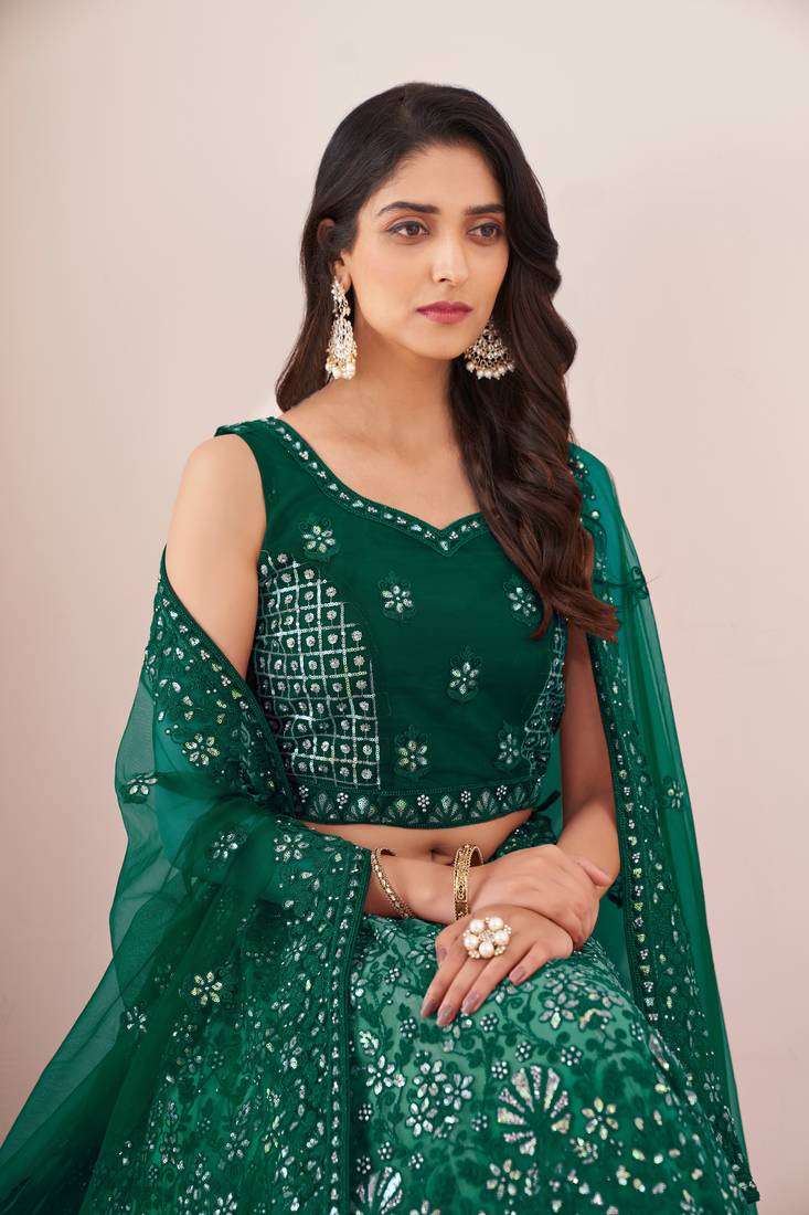 BOTTLE GREEN LEHENGA SET