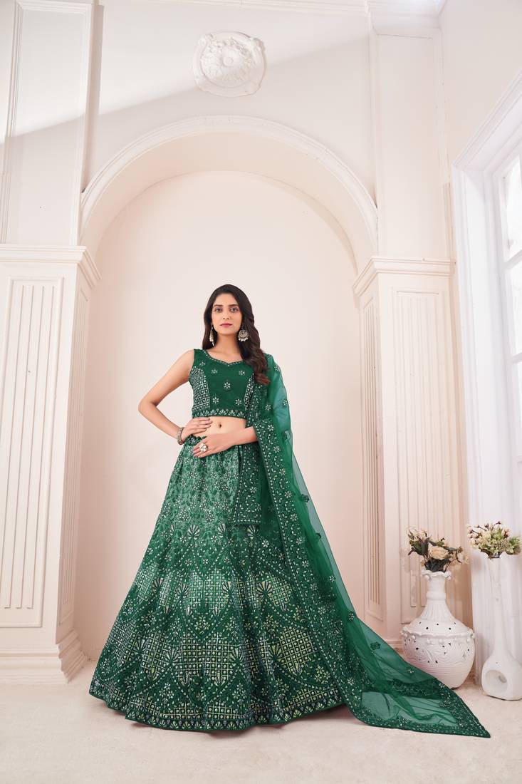 BOTTLE GREEN LEHENGA SET