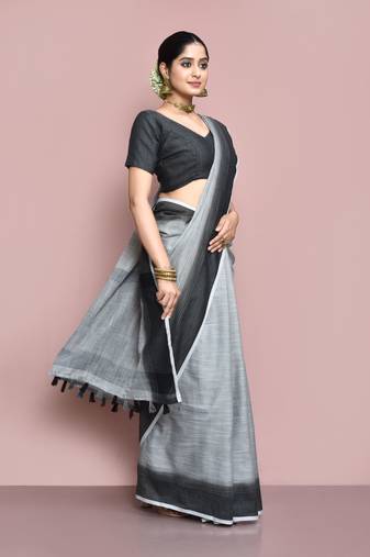 Elora cotton linen plain bollywood designer saree for women (grey)