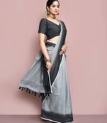Elora cotton linen plain bollywood designer saree for women (grey)