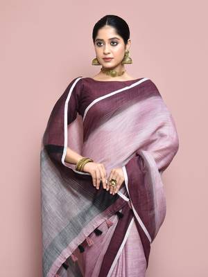 Elora cotton linen plain bollywood designer saree for women (magenta) 3
