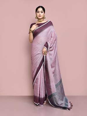 Elora cotton linen plain bollywood designer saree for women (magenta) 1