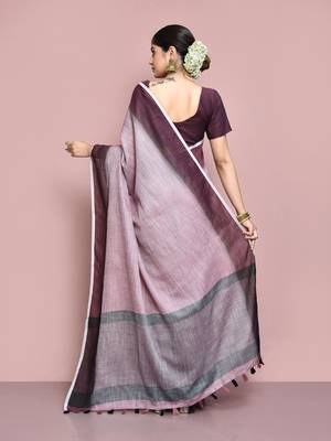 Elora cotton linen plain bollywood designer saree for women (magenta) 4