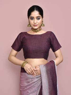 Elora cotton linen plain bollywood designer saree for women (magenta) 5