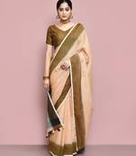 Elora cotton linen plain bollywood designer saree for women (chikoo)
