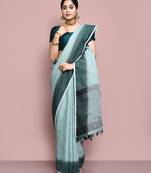 Elora cotton linen plain bollywood designer saree for women (c green)