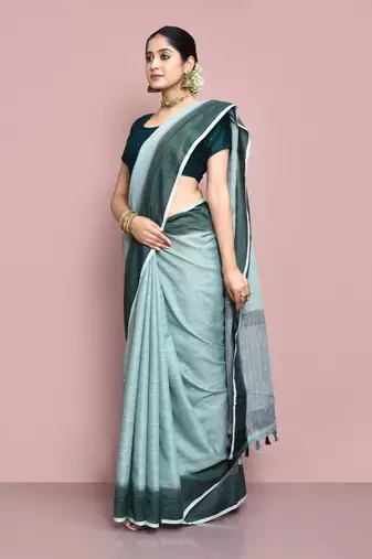 Elora cotton linen plain bollywood designer saree for women (c green)